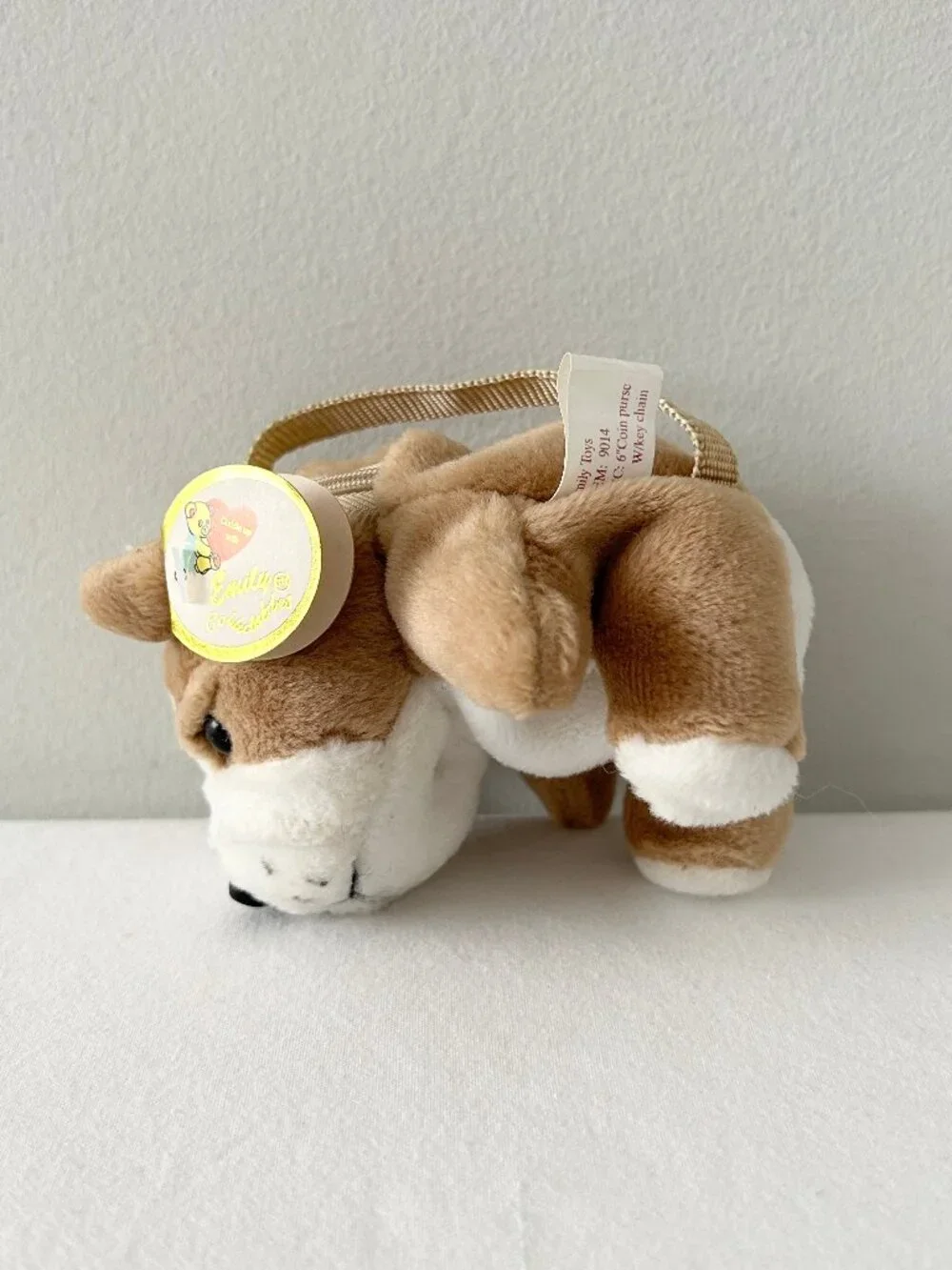 Vintage Bulldog Coin Purse Plush 5” Dog Backpack Belt Bag Charm Key Chain NOS